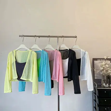 夏装竹节防晒开衫女2024薄纱小香风坎肩外套罩衫空调衫外搭图片