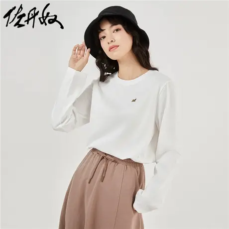 佐丹奴T恤女装纯棉针织探头小动物刺绣圆领长袖T恤 05393783商品大图