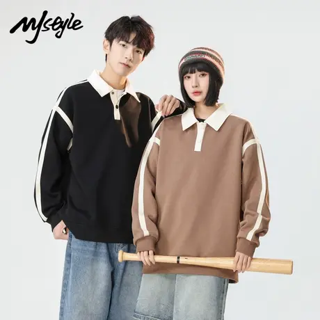 MJ STYLE美式polo衫卫衣男女2025新款秋季翻领休闲长袖情侣装上衣商品大图