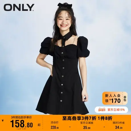 【上新】ONLY奥莱春季新款时尚甜美泡泡袖短款牛仔连衣裙女商品大图