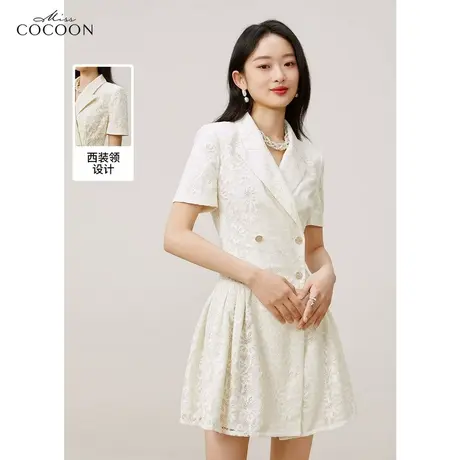 miss COCOON蕾丝西装连衣裙女2023夏季新款收腰显瘦高级感西服裙商品大图