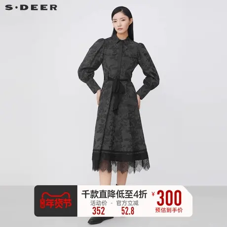 sdeer圣迪奥女装收腰印花拉链蕾丝衬衫连衣裙S21461202👑商品大图