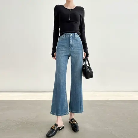 九分微喇牛仔裤女春夏季薄款高腰显瘦小个子八分马蹄裤直筒喇叭裤图片