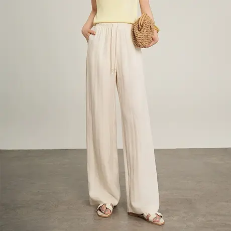 2025夏季新款时尚阔腿裤女高腰宽松显瘦通勤直筒休闲裤拖地长裤子图片
