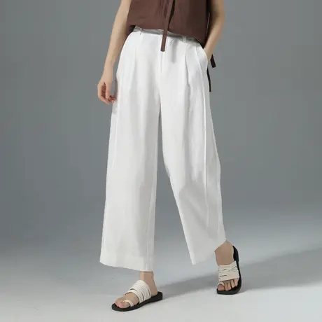 白色天丝亚麻阔腿裤女夏季薄款2025新款宽松小个子九分休闲直筒裤商品大图