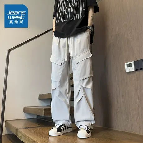 LE真维斯男女同款2025春季新款 百搭伞兵裤宽松可束脚休闲工装裤图片