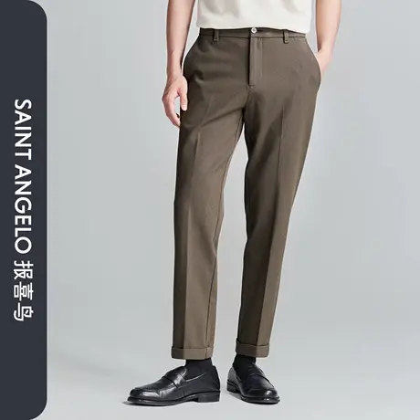 报喜鸟秋季新款时尚休闲男士百搭质感休闲裤纯色男裤谷糠色裤子图片
