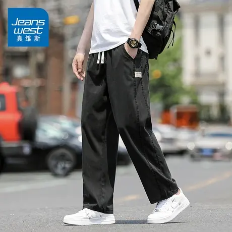KZ真维斯直筒卫裤休闲长裤子男士松紧腰抽绳2025新款春秋季男裤子商品大图