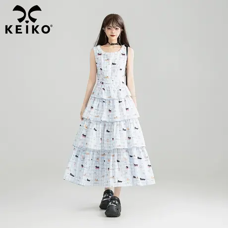 KEIKO 少女感格纹碎花连衣裙25夏季甜系萌宠印花显瘦蓬蓬蛋糕长裙商品大图