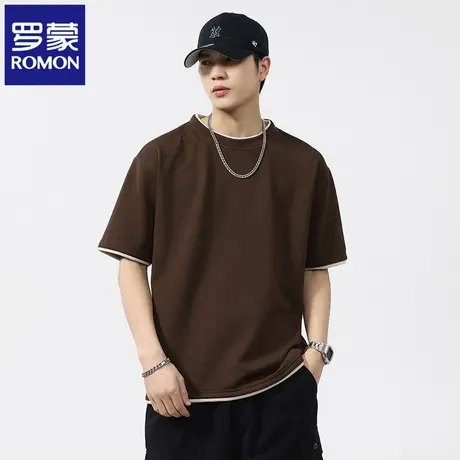 罗蒙2025新款简约男士华夫格短袖上衣夏季宽松百搭轻奢圆领T恤N1Z商品大图