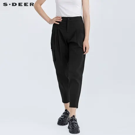sdeer圣迪奥夏装松紧口袋工装黑色通勤九分裤女S21260828图片