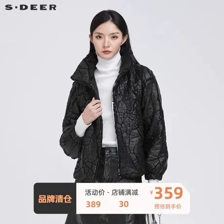 sdeer圣迪奥女装时尚高领撞色字母肌理黑色外套S21482231图片