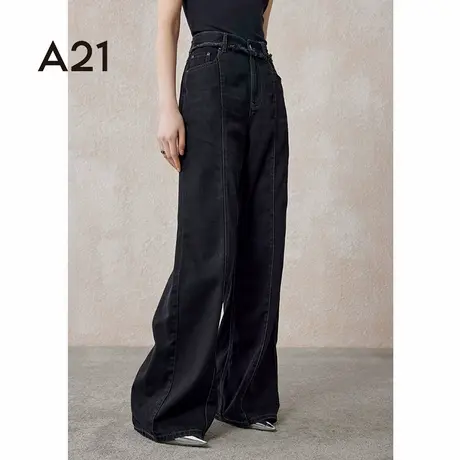 A21女装宽松高腰阔腿牛仔长裤夏季女生美式复古vibe加长微喇裤子图片
