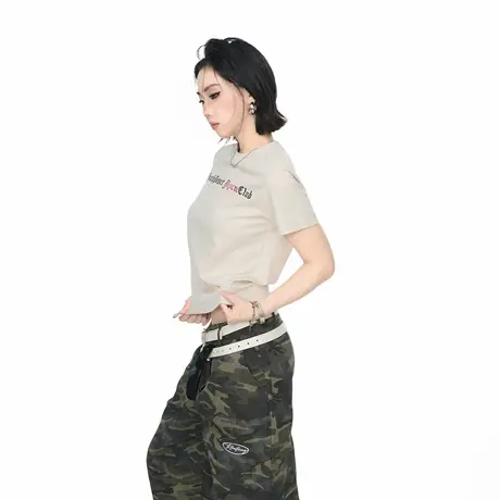 2025新款正肩短袖T恤女夏季潮牌心形印花街头风潮流短款半袖上衣商品大图