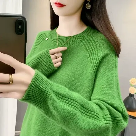 2024新款秋冬圆领毛衣女加厚针织打底衫女软糯系洋气内搭上衣女潮图片