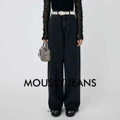MOUSSY 夏季新品废土美学做旧解构阔腿牛仔裤女010HAH11-6051图片