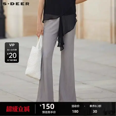 sdeer圣迪奥女装休闲抽绳松紧褶皱直筒长裤S23260810商品大图