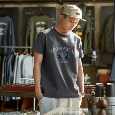 唐狮夏季新款男短袖T恤美式印花宽松圆领上衣半袖潮流打底衫t官方图片