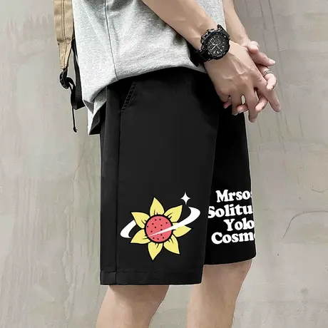 短裤男夏季新款美式街头向日葵字母印花运动裤大码潮牌薄款五分裤图片