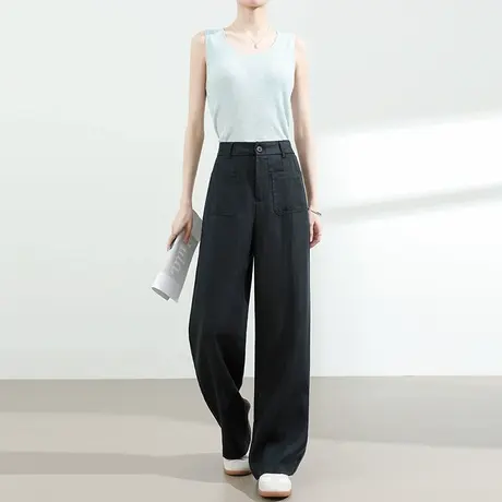 莱赛尔天丝亚麻阔腿裤女夏季薄款高腰宽松垂感休闲窄版直筒西装裤商品大图