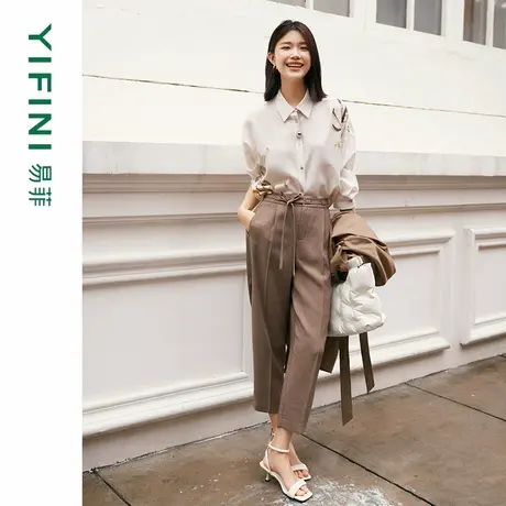 [专柜同款]Yifini/易菲时尚通勤西装裤女春秋新款锥型九分裤商品大图