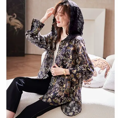 宝诗黎中长款宽松提花衬衫女2025夏季韩版百搭大码防晒衬衣外套图片