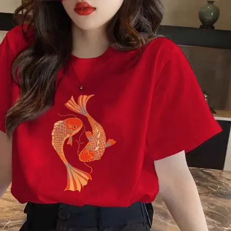 中考专用衣服锦鲤高考红色短袖t恤女2025加油穿的送考服定制班服商品大图