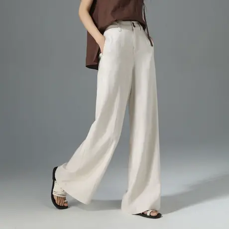 天丝亚麻休闲阔腿裤女宽松2025新款高腰垂感直筒夏季薄款冰丝裤子图片