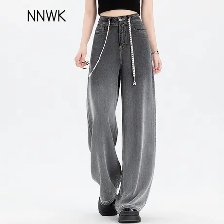 黑色渐变天丝牛仔裤女2025新款夏季薄款垂感阔腿裤高腰显瘦直筒裤商品大图