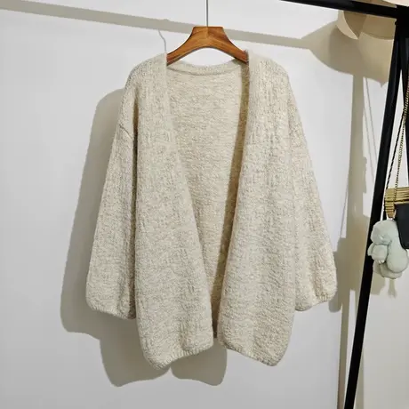 慵懒风针织开衫女秋冬新款宽松v领大码时尚纯色百搭软糯毛衣外套图片