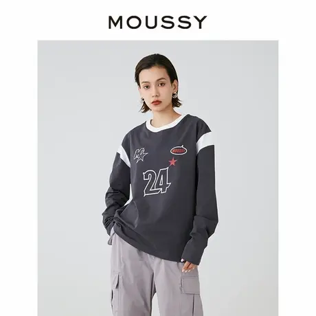 MOUSSY 新品美式复古街头风印花撞色圆领长袖T恤女028HSZ90-0421图片