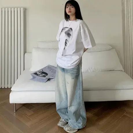 oversize美式嘻哈短袖T恤女夏季半袖慵懒风内搭上衣ins潮chic港风图片