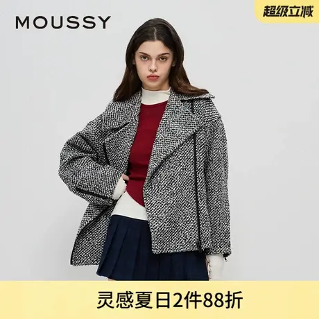 MOUSSY 夏季新品老钱风复古粗花呢廓形翻领外套028HAA30-2441商品大图