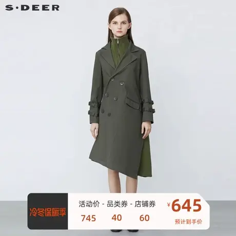sdeer圣迪奥女装个性不规则针织假两件拼接长款独特风衣S21481855图片