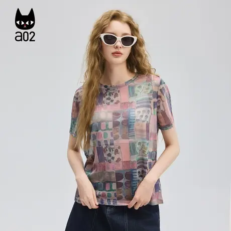 a02超薄网眼空调服宽松圆领短袖T恤女2025新款夏季设计感上衣半袖图片