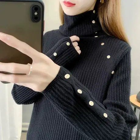 2024秋冬新款高领毛衣套头针织衫打底衫内搭洋气堆堆领红色毛衣女商品大图