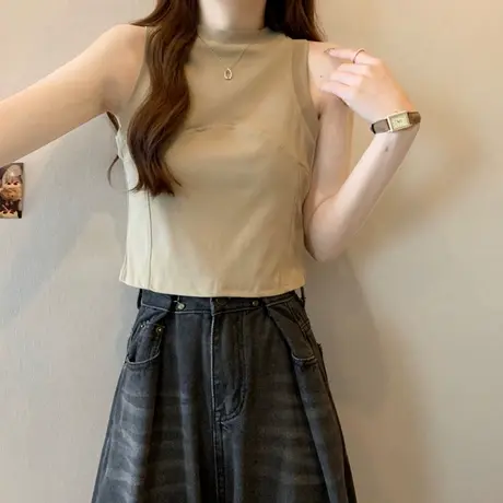 辣妹短款小个子吊带背心女夏季韩版修身外穿小立领无袖T恤上衣潮图片