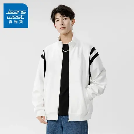 N5真维斯男士开衫卫衣2025秋季新款美式宽松男生春秋拼接立领外套商品大图