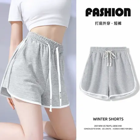 回力灰色运动短裤女夏2025新款高腰外穿休闲热裤宽松阔腿三分裤Z4商品大图