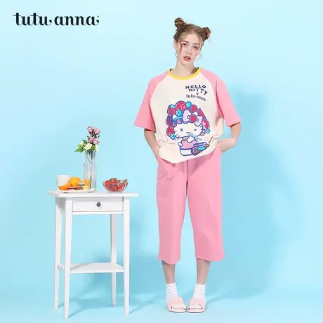 tutuanna睡衣女 春夏季HELLO KITTY联名款新款印花家居服套装女商品大图