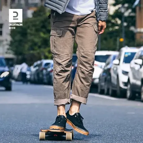 迪卡侬休闲裤男秋冬户外宽松直筒工装裤运动大码厚裤子ODT2商品大图