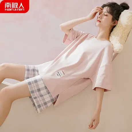 睡衣女夏季夏款女款纯棉短袖短裤女士薄款夏天两件套装俏丽家居服图片