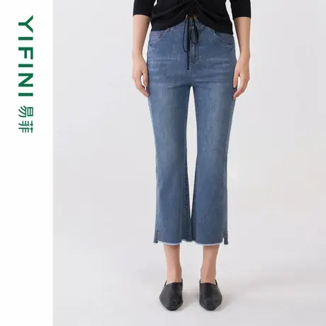 [专柜同款]Yifini/易菲修身显瘦棉弹牛仔裤女微喇八分裤秋装新款商品大图