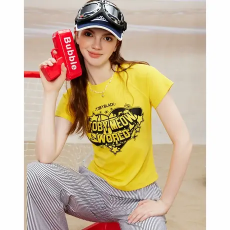 a02美式复古辣妹修身显瘦印花短袖夏季休闲百搭女式T恤图片