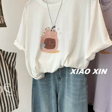 好可爱~韩系东大门梨子闹钟印花雪花棉短袖T恤女夏季新品上衣打底图片