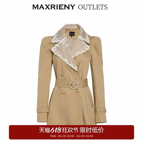 【奥莱】MAXRIENY卡其色斜纹风衣女春季复古外套中长款商品大图
