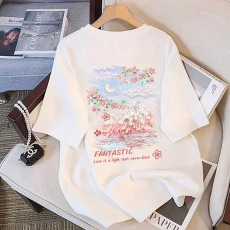 KV真维斯白色短袖t恤女2025年夏季新款纯棉休闲宽松圆领体恤上衣商品大图