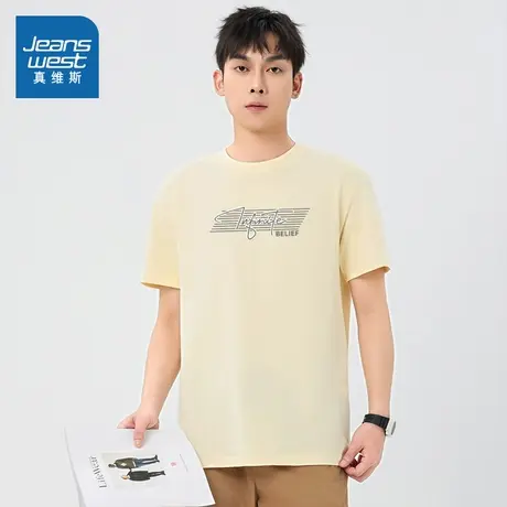 XC真维斯男装2025春季新款 潮牌英文字母男针织上衣宽松休闲T恤图片