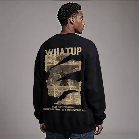 2025重磅美式复古加肥加大码卫衣男士圆领纯棉做旧高街加绒秋冬款商品大图