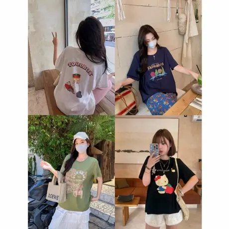 2025新款夏季大码女装卡通印花短袖t恤微胖mm设计感宽松显瘦上衣商品大图